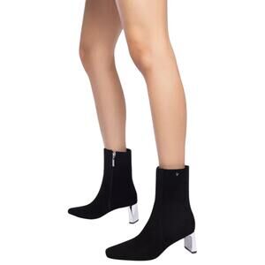 Larroude Alexis Suede Mirror Heel Ankle Boots Black Silver Size 7.5